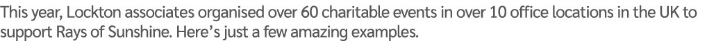 This year, Lockton associates organised over 60 charitable events in over 10 office locations in the UK to support Ra...