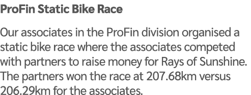 ProFin Static Bike Race Our associates in the ProFin division organised a static bike race where the associates compe...